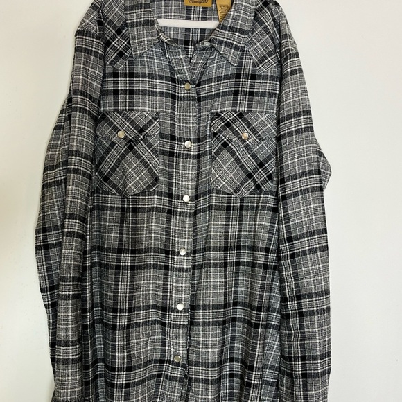 Wrangler Shirt Gray Long Sleeve Plaid Flannel Lightweight Women’s Sz M - Picture 7 of 10